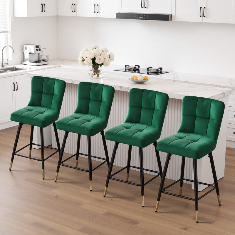 Tabouret de bar pivotant 26 po, Velours vert