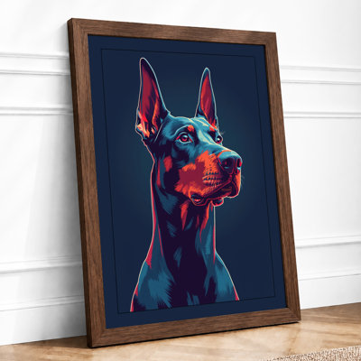 Neon Doberman Modern - Framed Print