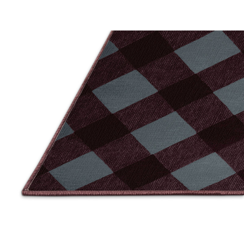 Tapis rouge à carreaux lavable à la machine, Rond 4 pi
