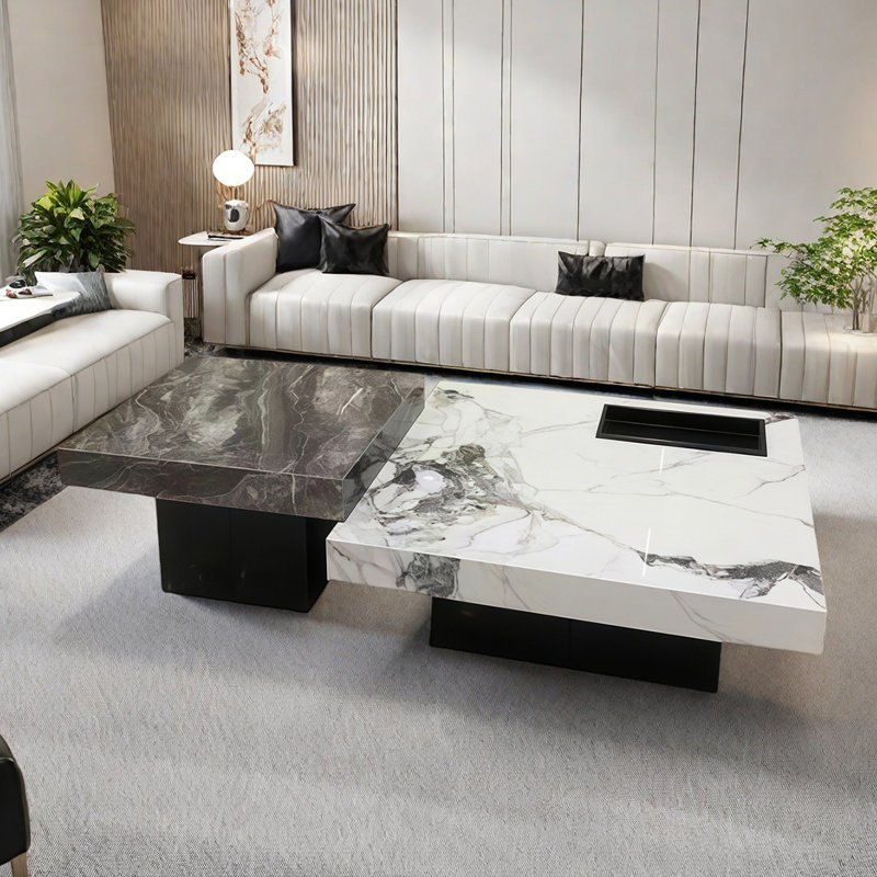 Ensemble de tables basses Modern Rock Plate, Noir / blanc / multicolore, H 13,8 po x L 31,5 po x l 31,5 po