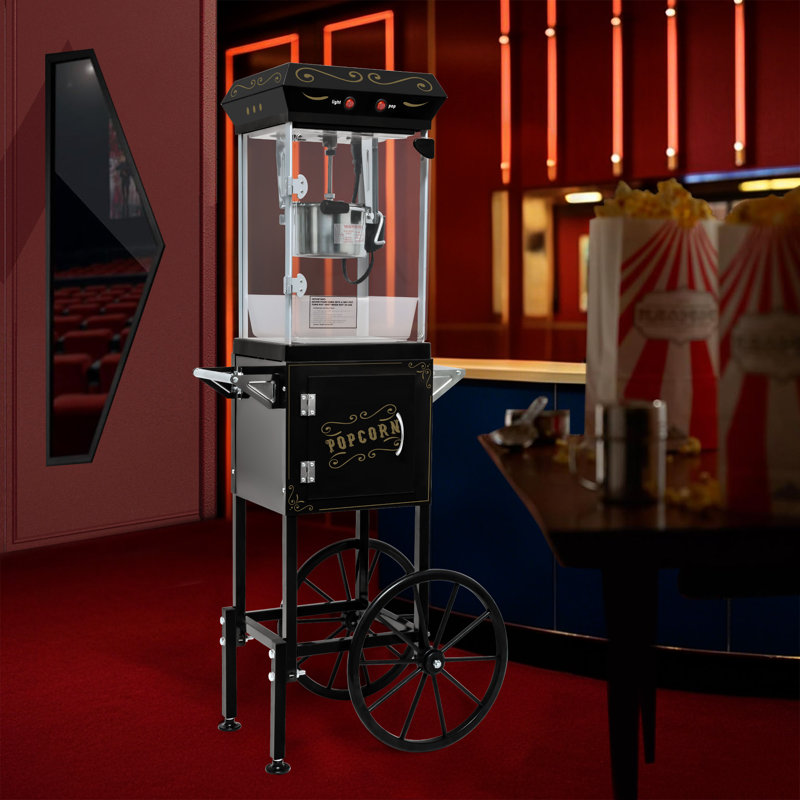 6oz 480w Vintage Popcorn Maker With Mobile Cart - Theatre-style Popper With Old Maids Drawer, Black