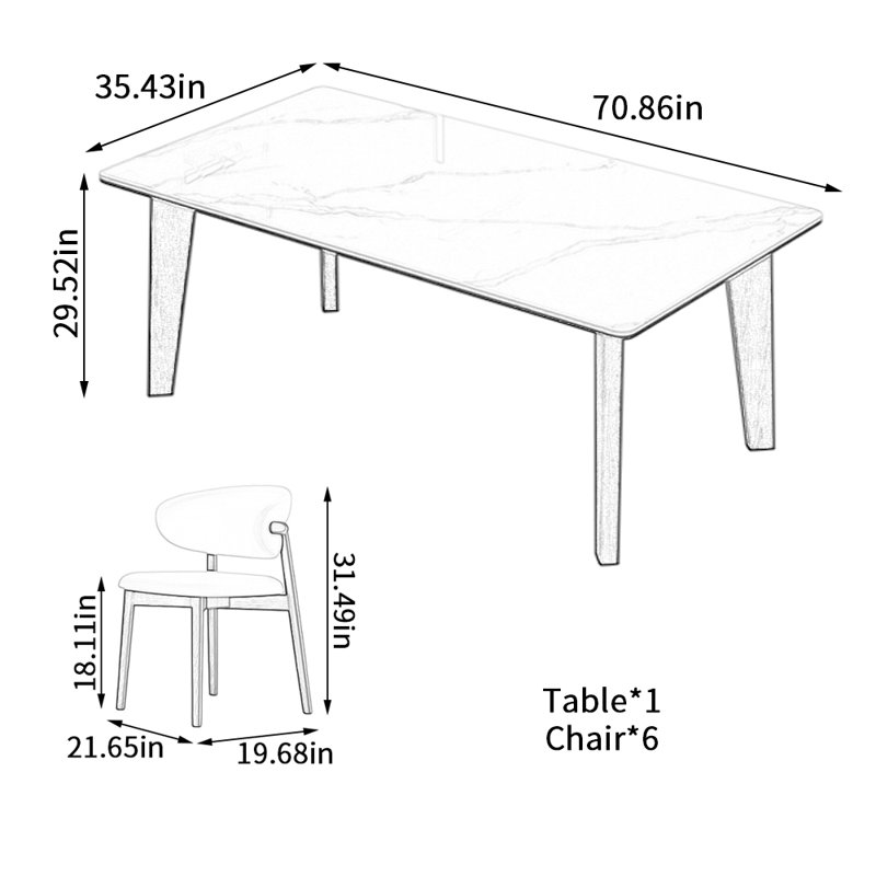 Modern Simple Durable Rock Slab Dining Table Set, 29.52"H x 70.86"L x 35.43"W