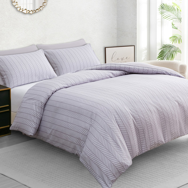 Luxury Double Brushed Microfiber Reversible Duvet Cover Set with Zipper Closure and Corner Ties, Grey