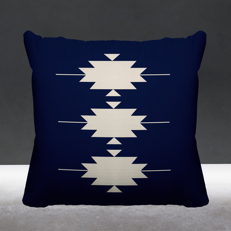Coussin intérieur / extérieur Sike Southwestern, L 19 po x H 19 po, Bleu marine