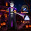  Vampire comte gonflable illuminé 9 pi avec robe mauve et tête de mort d'Halloween