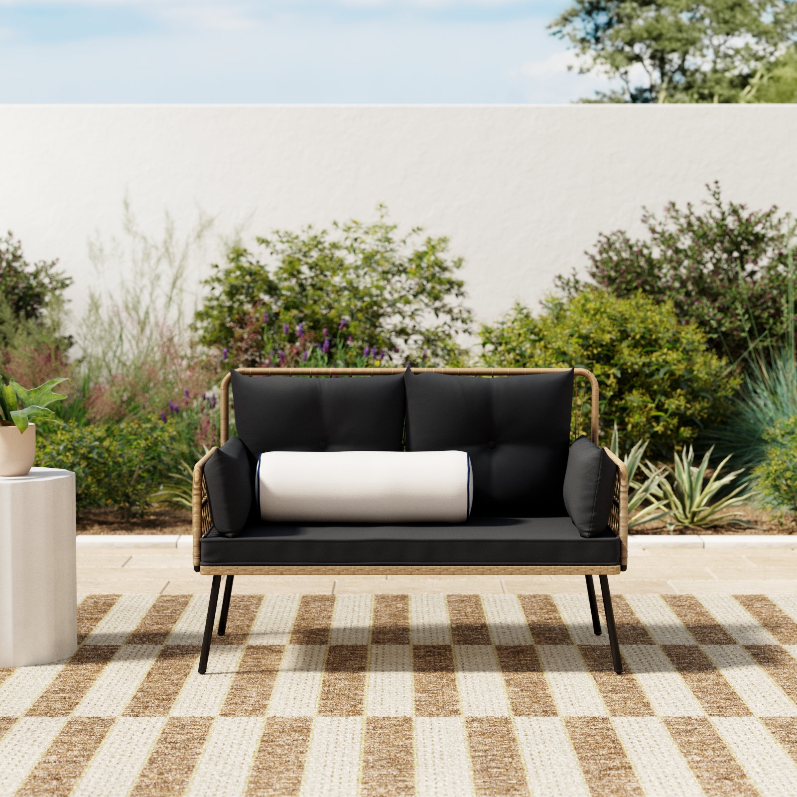 Belulah 44.9'' Wide Metal Loveseat with Cushions, Black