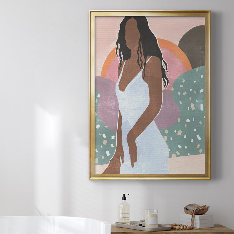 Curly Lady I, toile encadrée de qualité supérieure - prête à être accrochée, L 18,5 po x H 24,5 po, Cadre doré