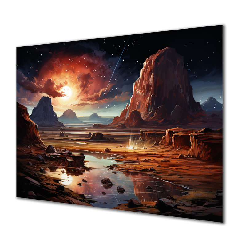 Futur Cosmic Sunrise On Moon I - art mural en métal Planète de l'espace, H 30 po x l 40 po x P 1,5 po