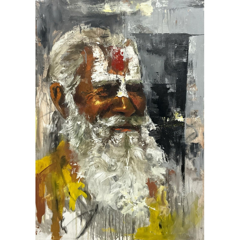 Vieux Sadhu | Peinture par Mk Goyal | Technique mixte sur toile
