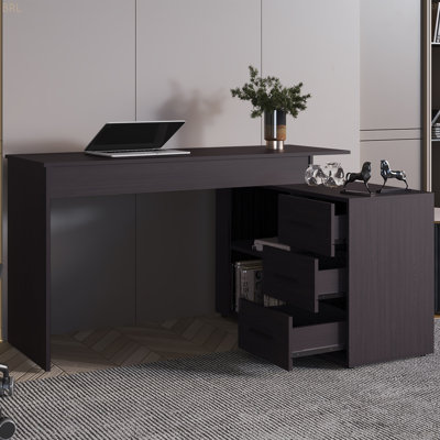 L-Shaped Desk With 3 Drawers And Storage Space