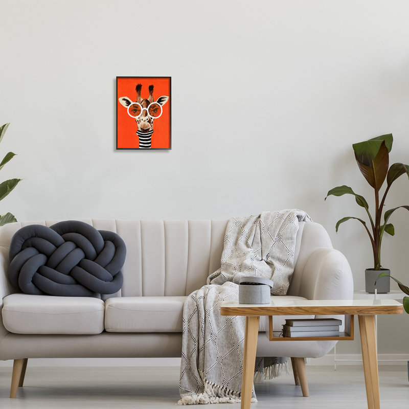 Girafe audacieuse et lunettes, Giclée encadrée noir minuit, H 14 po x l 11 po x P 1,5 po