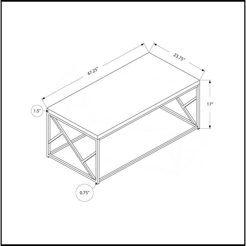 Coffee Table, Accent, Cocktail, Rectangular, Living Room, 48"L, Grey Laminate, Chrome Metal, Contemporary, Modern