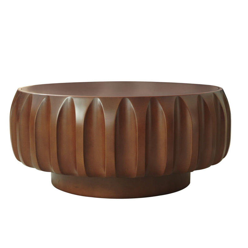 Round Solid Wood Carved Coffee Table With Elegant Sculptural Design