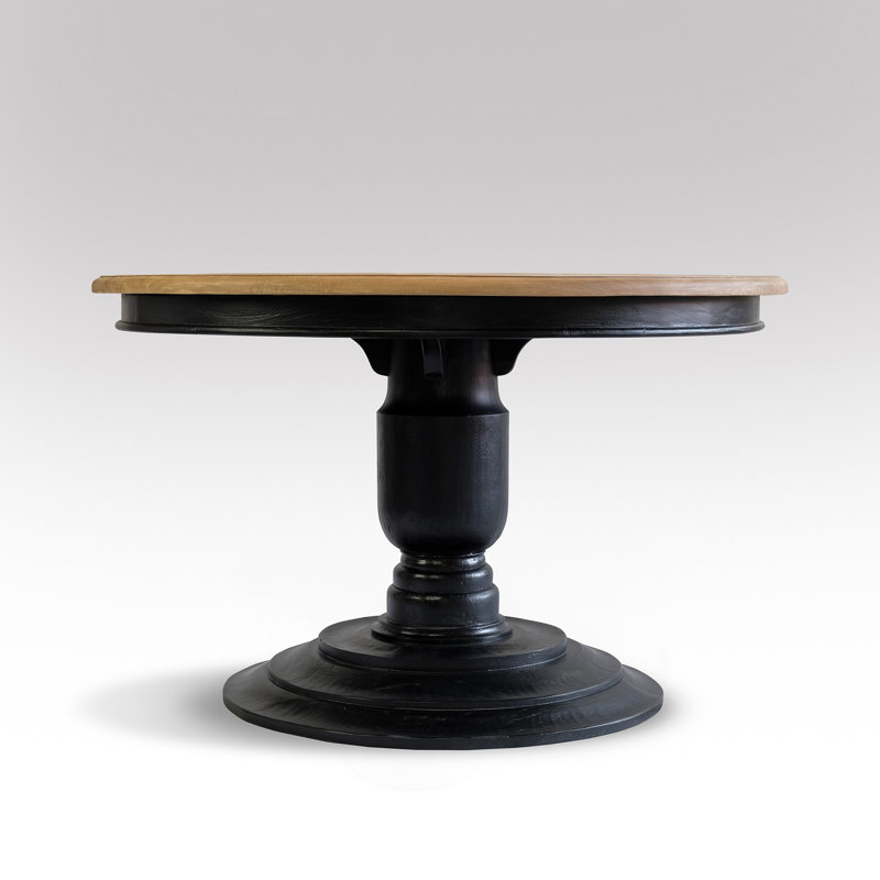 Attah Mahogany Round Solid Wood Dining Table, Black, Rustic Mango Gray Wash