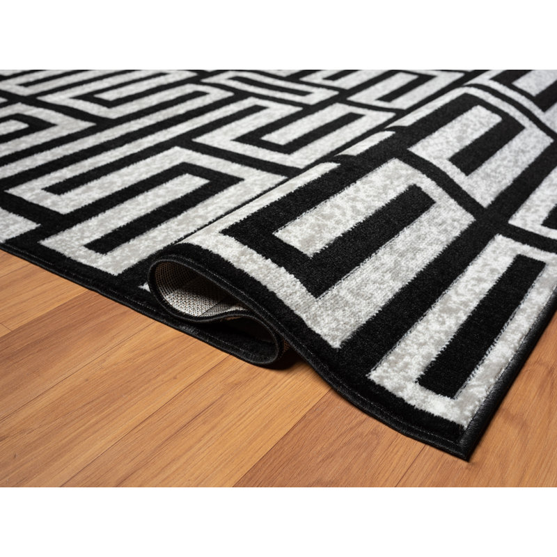 Tapis gris à motif géométrique abstrait, Rectangle 10 pi x 14 pi