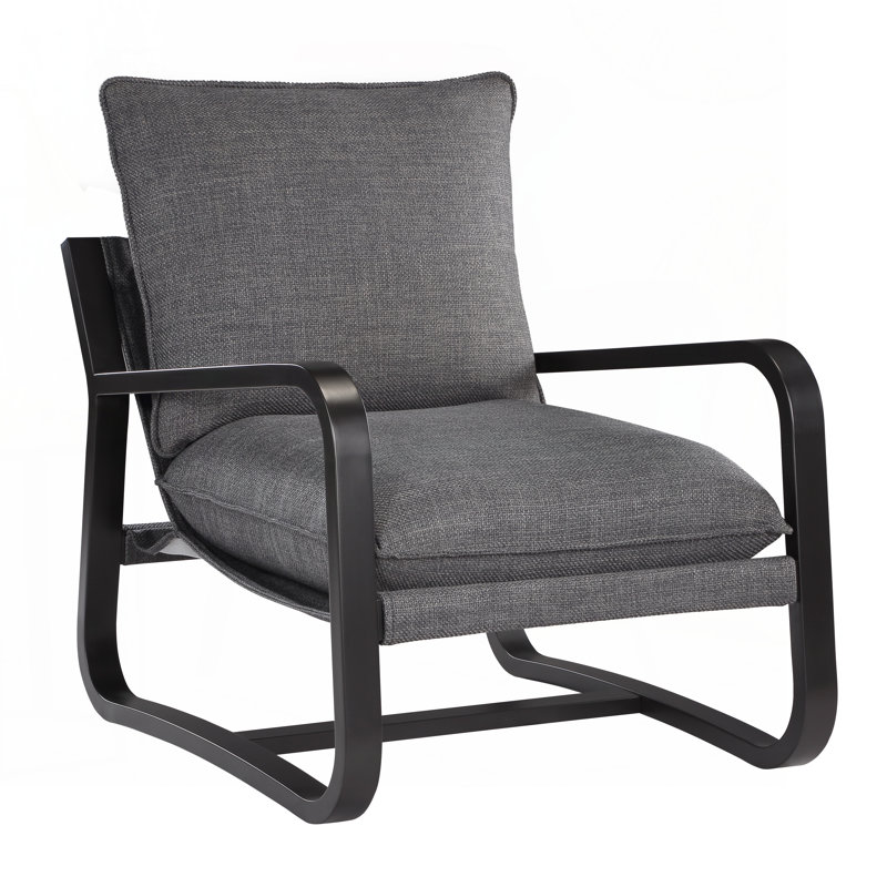 Blaire Sling Chair Upholstered in Charcoal Fabric with Metal Frame, Charcoal