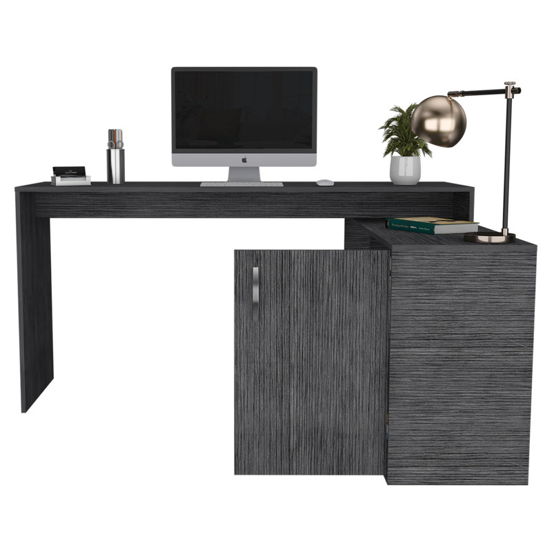 Axis 60" Grey L Shape Computer Desk, Smoky Oak