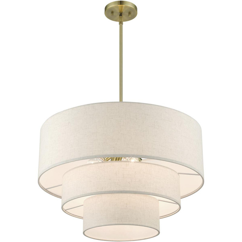 4 - Light Drum Chandelier, White, Oatmeal, Antique Brass