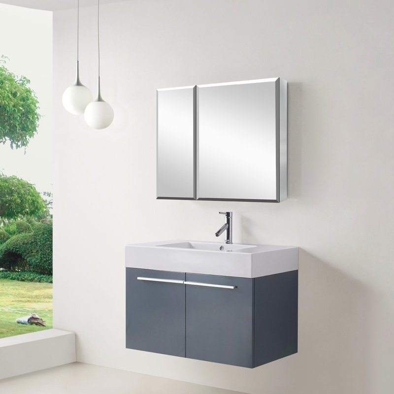 Zaidon W 26'' H Frameless Medicine Cabinet Mirror Adjustable, 26"H x 30"W x 5"D