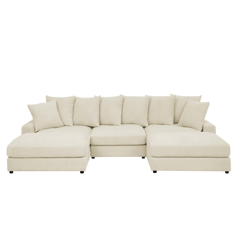 Canapé modulaire réversible d'angle avec repose-pieds, Corduroy - Ivory