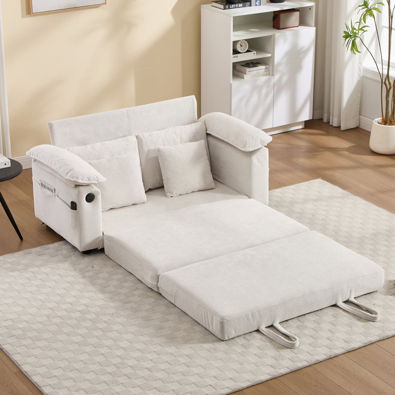Canapé-lit convertible 3-en-1 de 58 po Lewis, Cream White Chenille