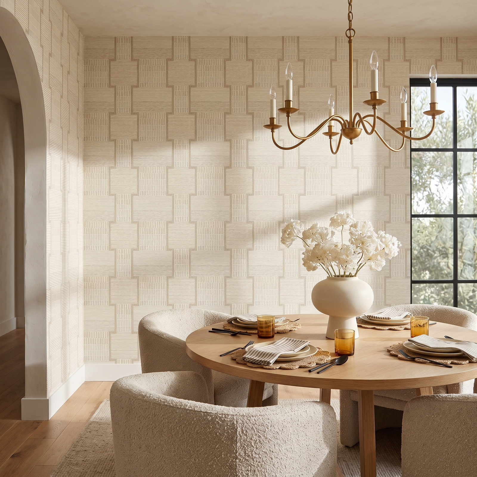 Modern Unpasted Geometric Wallpaper, Beige