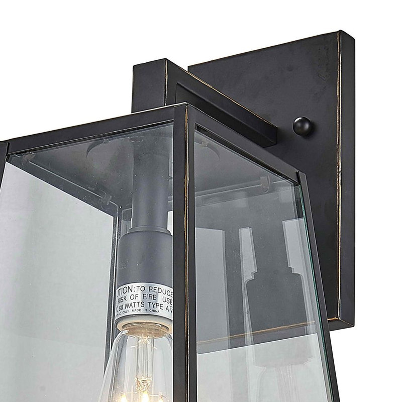 Lanterne murale d'extérieur 1 lumière noire avec abat-jour en verre trempé Georgina
