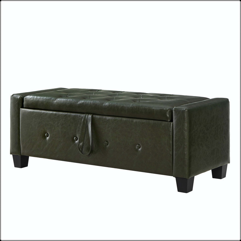 Repose-pieds avec rangement capitonné en similicuir 48 po - vert foncé, Vert foncé, Vert foncé