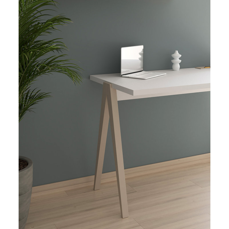 Gundrath Solid Wood Base Writing Desk, White, Mink