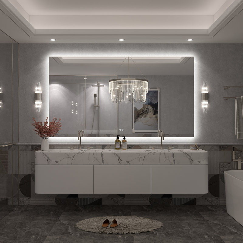 Molly Rectangle/Round/Oval LED Anti-Fog Tempered Glass Wall Bathroom Vanity Mirror - UL Certified, 72" x 40", Rectangle