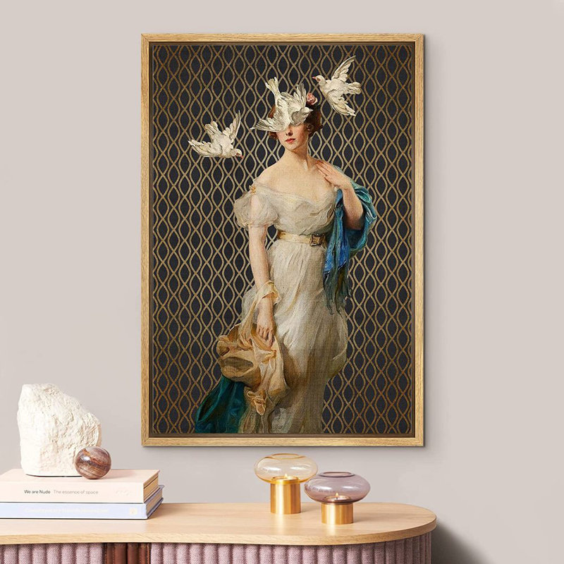 "Al commode classique", art mural rétro fantaisiste, H 36 po x l 24 po, Cadre naturel flottant