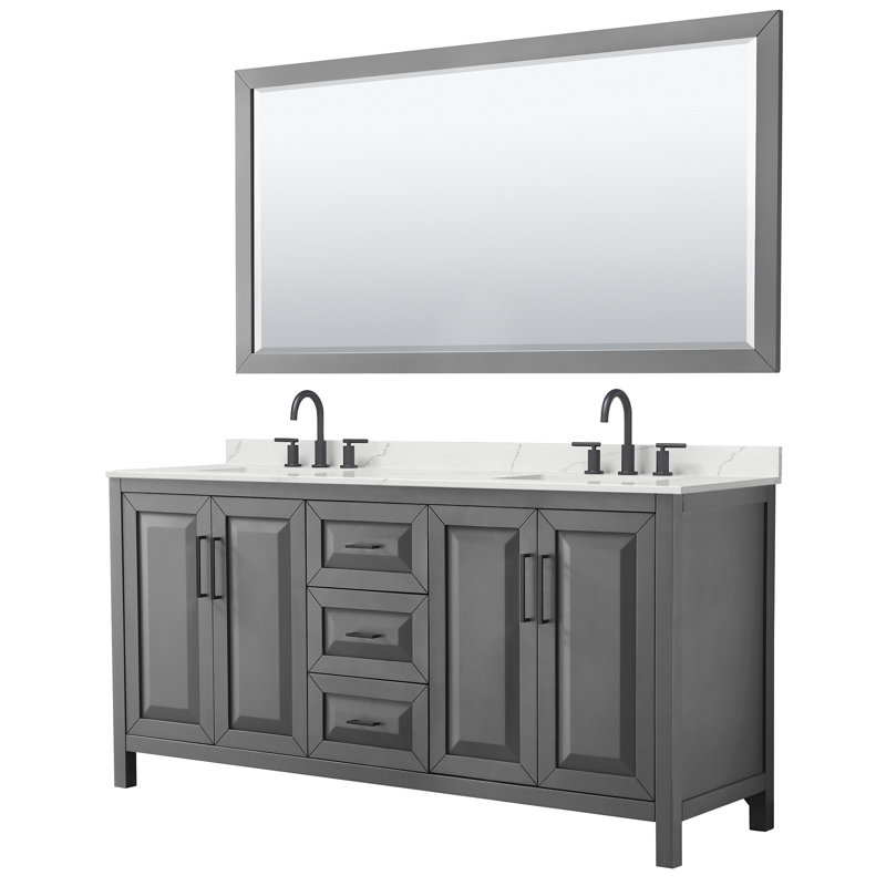 Daria 72'' W Vanity, Matte Black, Gray, White Quartz