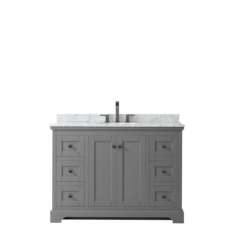 Avery 48'' Single Bathroom Vanity with Stone Top, Dark Gray, Polished Chrome