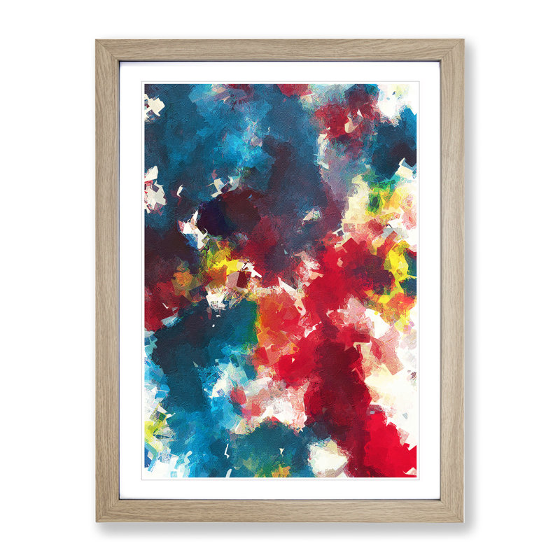 Blast of Life Abstract - Wall Art, 66cm H x 48cm W x 2cm D, Oak Framed, White