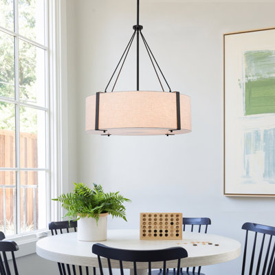 5-Light Transitional Drum Fabric Shade Chandelier