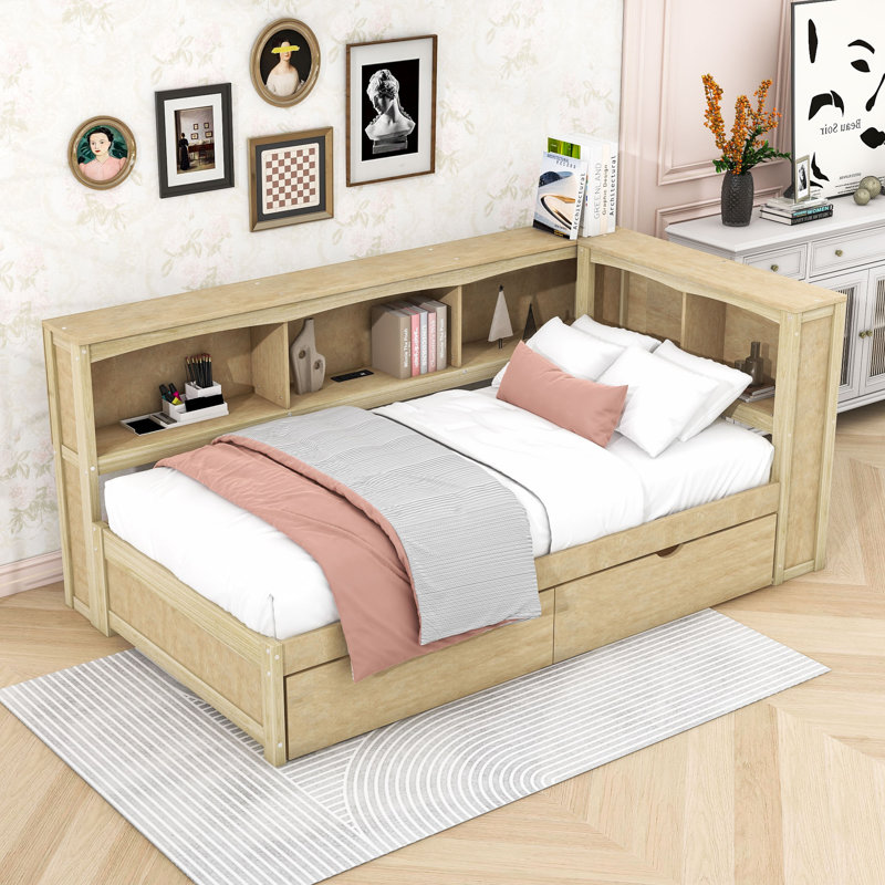 Lit de jour simple avec 2 tiroirs et armoires et USB, Bois
