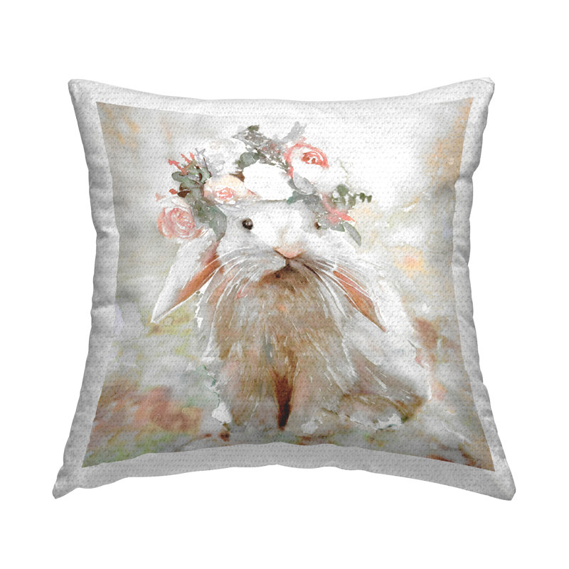 Coussin décoratif à imprimé floral Spring Spring Bunny par Stellar Design Studio
