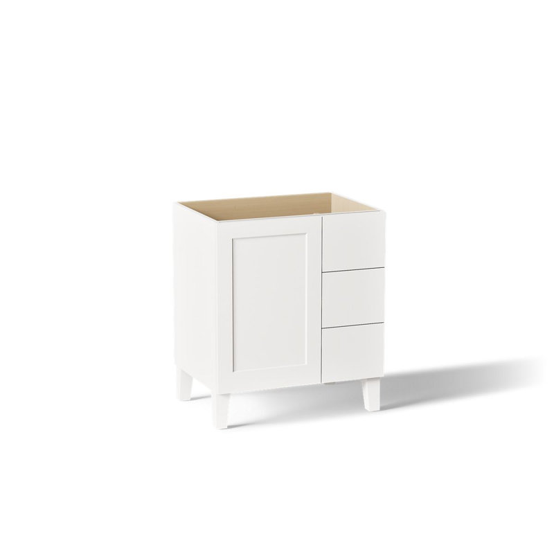 Poplin® 30 In. Vanity with Furniture Legs, 1 Door and 3 Drawers on Right, Linen White