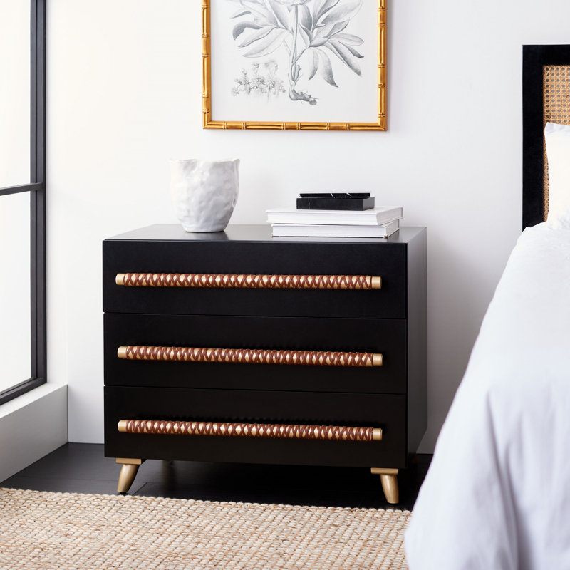 Abdülkerim 31.5'' W 3 - Drawer Dresser, Black/Gold