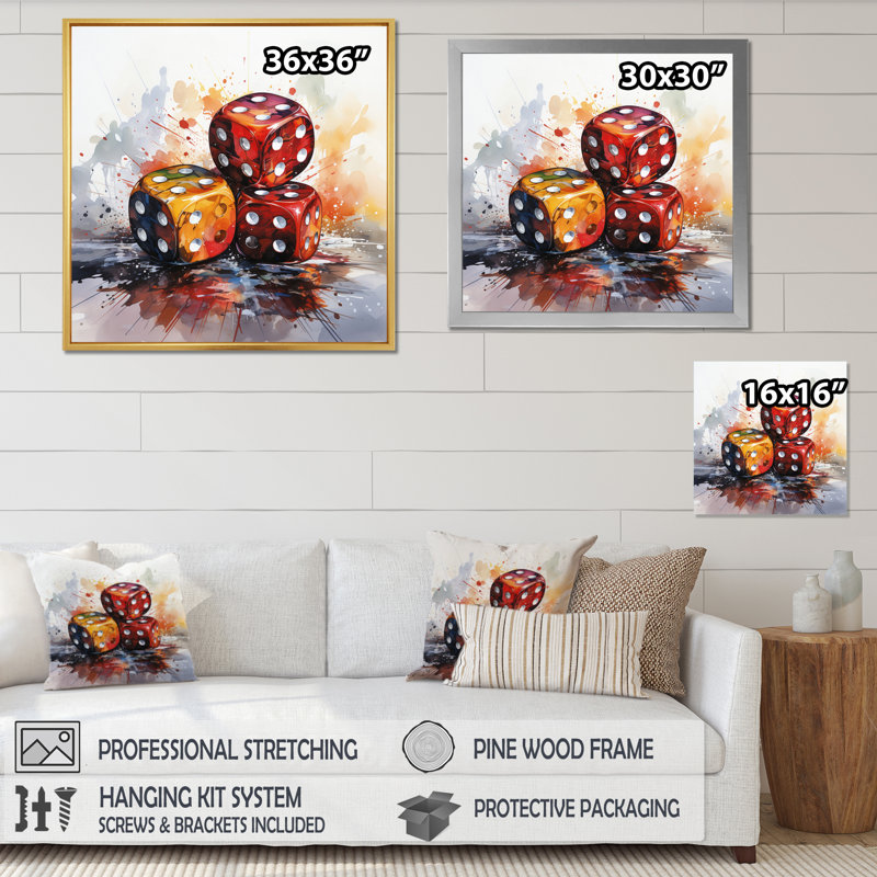 «Casino Royale Dice IV» sur toile, Cadre simple noir, H 16 po x l 16 po x P 1 po