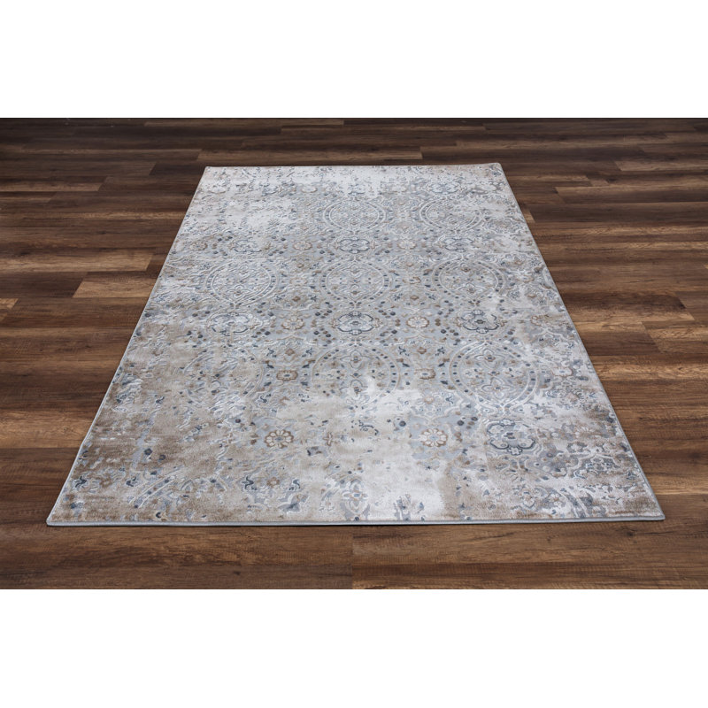 Tapis gris tissé à la machine Breesha, Rectangle 3 pi 10 po x 6 pi