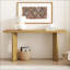 Table basse moderne et minimaliste en placage de pin avec pieds géométriques