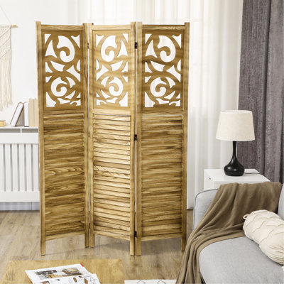 Paravent 3 panneaux, écrans d'intimité pliables portatifs en bois de 5,5 pi de hauteur, cloisons de séparation à double charnière pour bureau personnel, brun