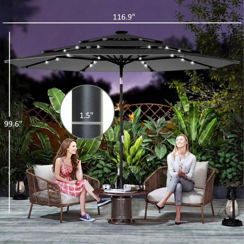 Parasol de table d'extérieur à 3 niveaux, parasol de patio extérieur (seulement parasol), Black