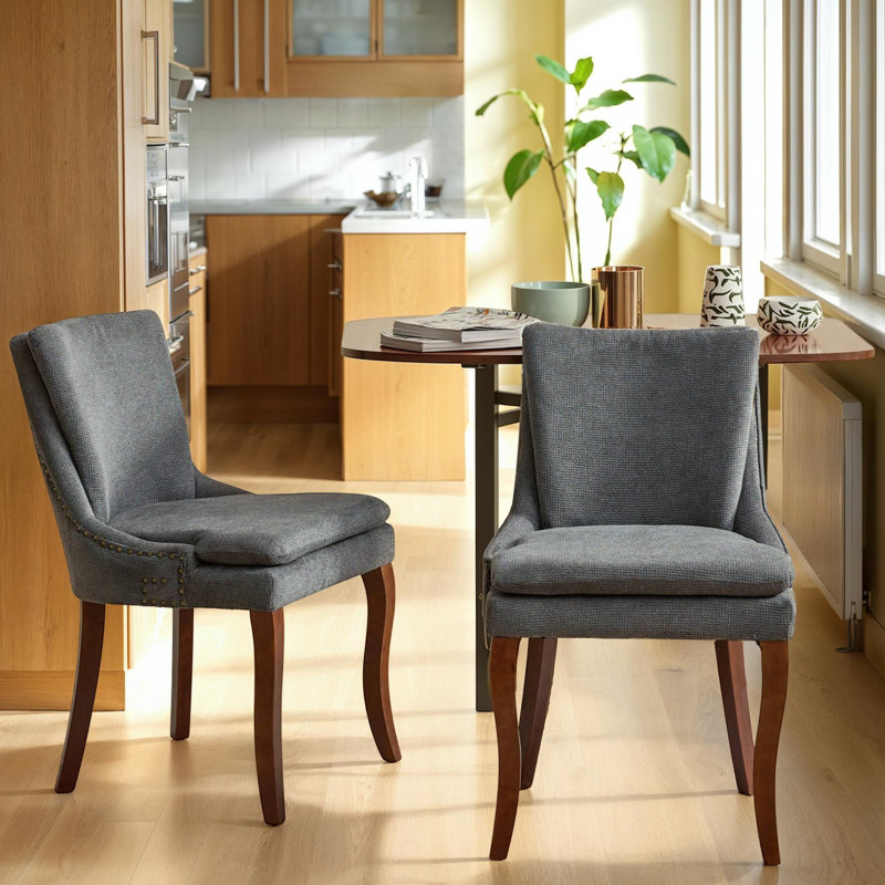 Ensemble de 2 chaises de salle à manger rembourrées en tissu de chenille moderne avec pieds en bois massif rembourrés et incurvés