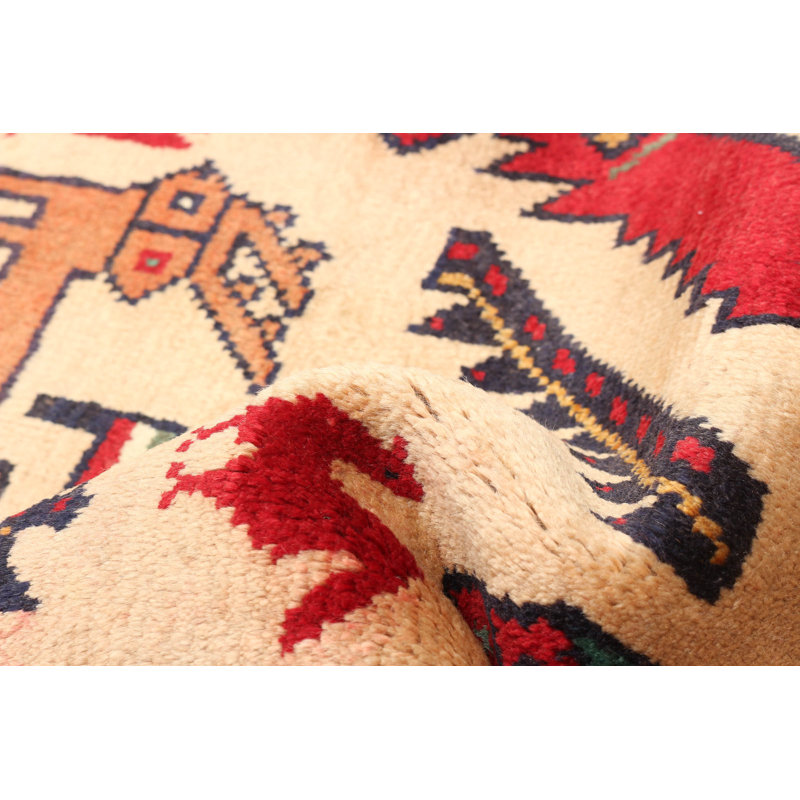 Tapis de couloir beige en laine noué à la main de conception unique 3 pi 5 po x 8 pi 5 po New Age
