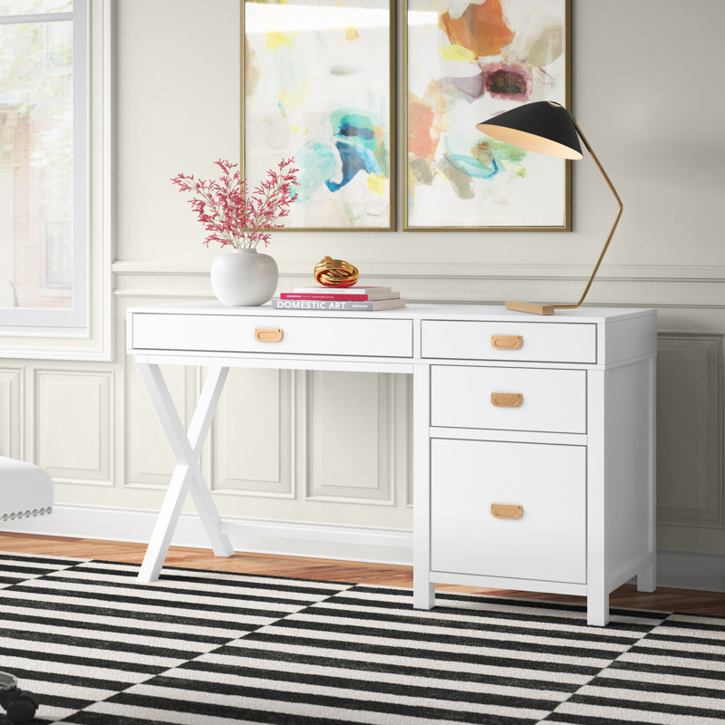 Bureau d'écriture moderne avec tiroirs Halstad, Blanc