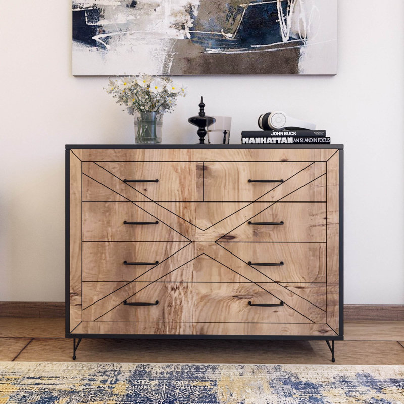Nutter Modern Dresser with 5 Drawers, Anthracite & Oak Finish, 31.5 x 39.4 x 15.7 inches | 100% Melamine Coated Particle Board, Metal Legs, CNC Relief Doors, Telescopic Drawer Slides, Wall-Mountable, Stylish & Functional Design