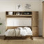 Lit escamotable double avec garde-robe, tiroirs et tablettes ouvertes