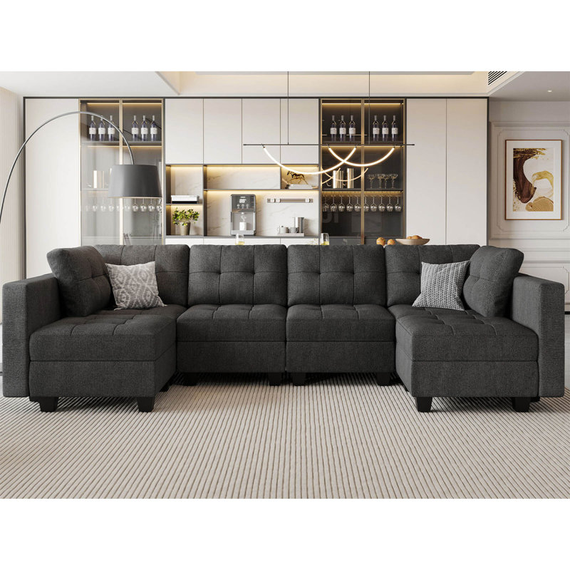 Ashbury Ivery 116.6" Wide U Shaped Linen Reversible Modular Sofa Livingroom Apartment Storage Sofa Sectional Couch